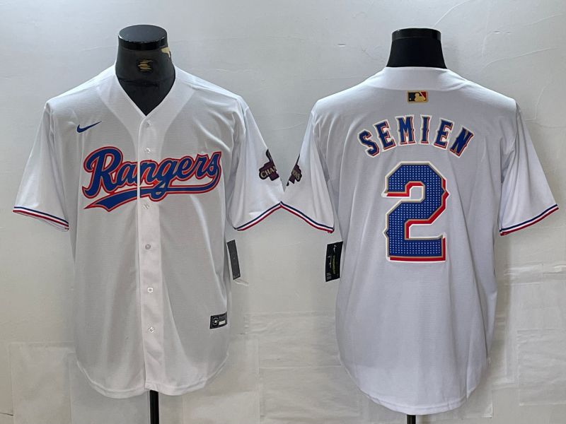 Men Texas Rangers 2 Semien White Champion Game Nike 2024 MLB Jersey style 1